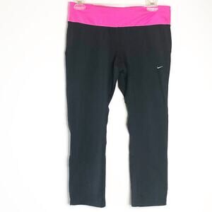 Nike Dri Fit Medium Cropped Leggings Pink Black Draw String